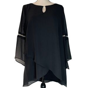 Le Bos Long Sleeve Bead Embellished Blouse Black Career Date Night Classy Top